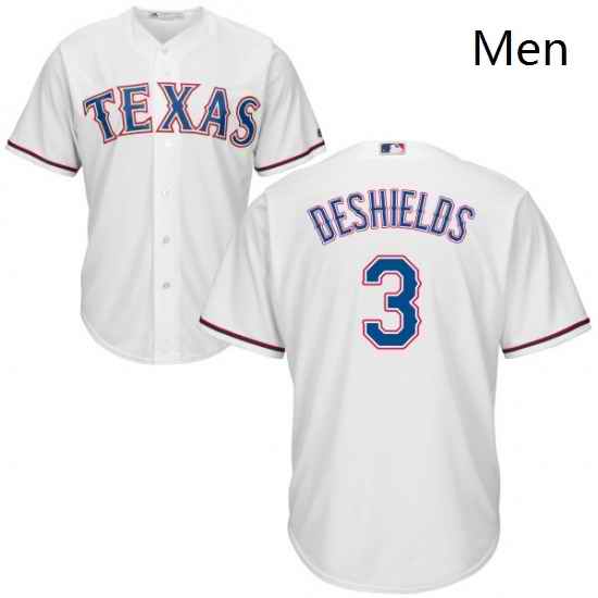 Mens Majestic Texas Rangers 3 Delino DeShields Replica White Home Cool Base MLB Jersey